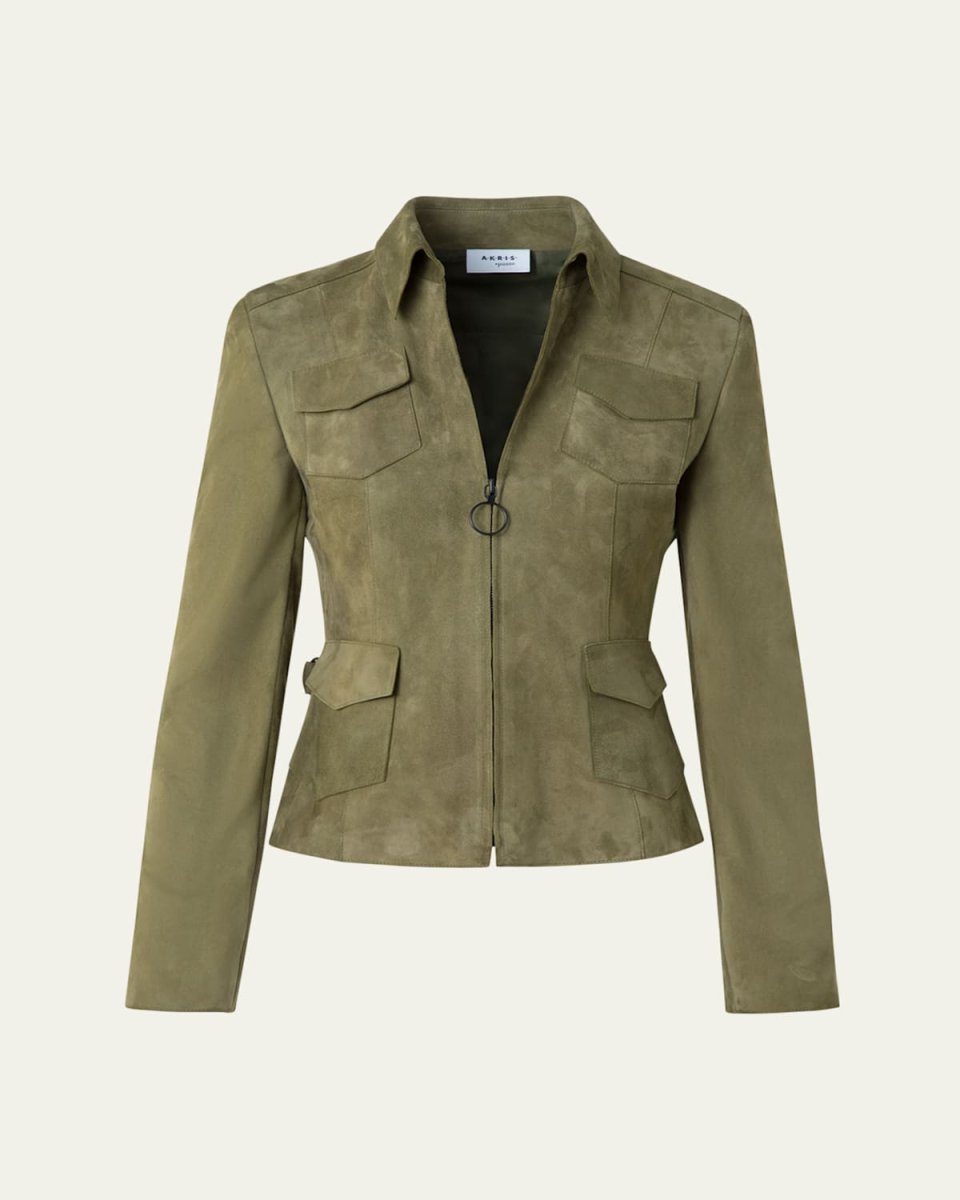 Tailored Zip-Front Suede Jacket